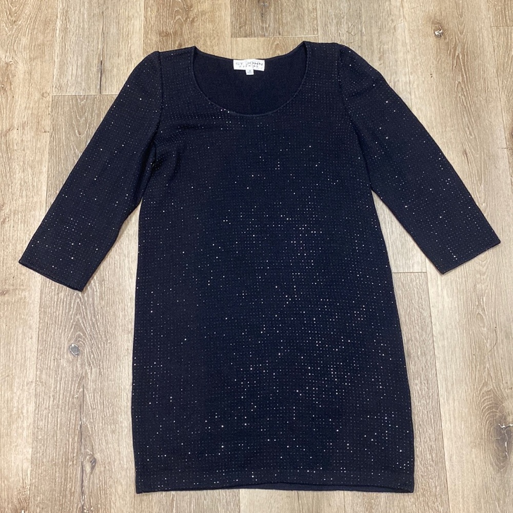 St. John Evening black on black rhinestone studded tunic / mini dress, size 12